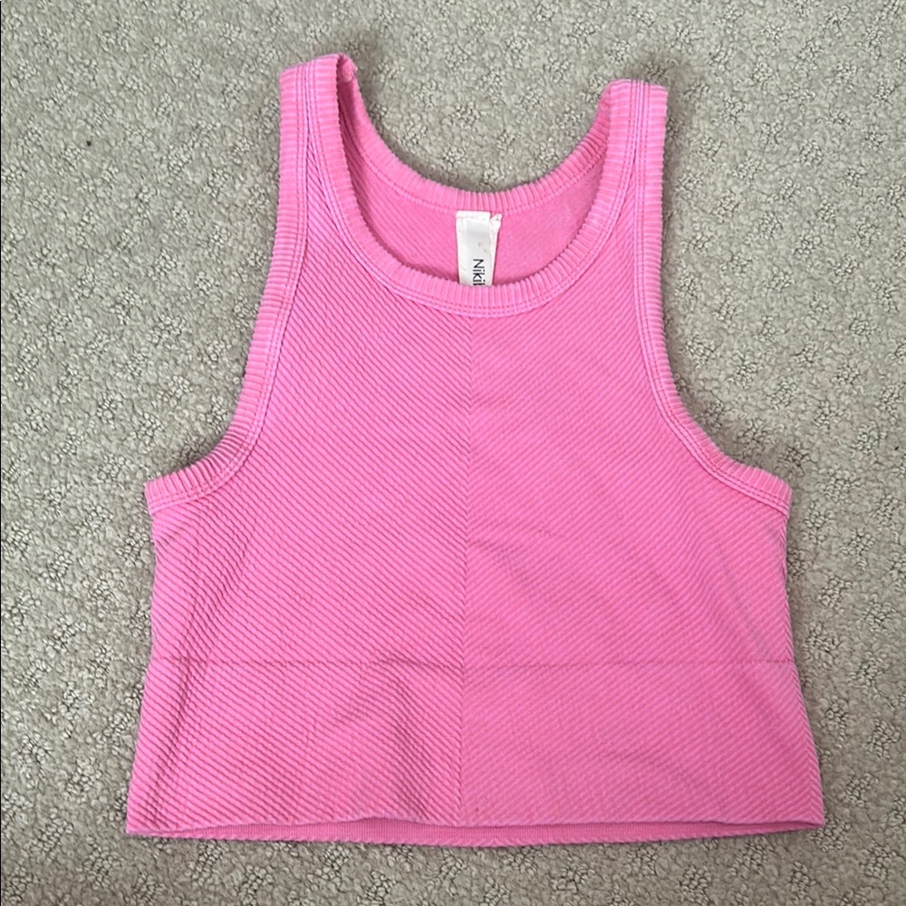 Nikibiki Pink Ribbed Crop Tank Top